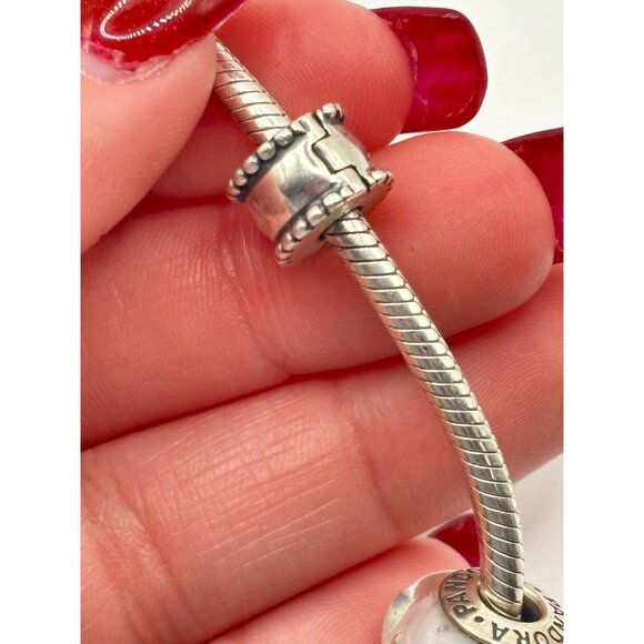 Pandora 925 Sterling Silver Charm Bracelet With Blue & White Glass - Picture 8 of 8